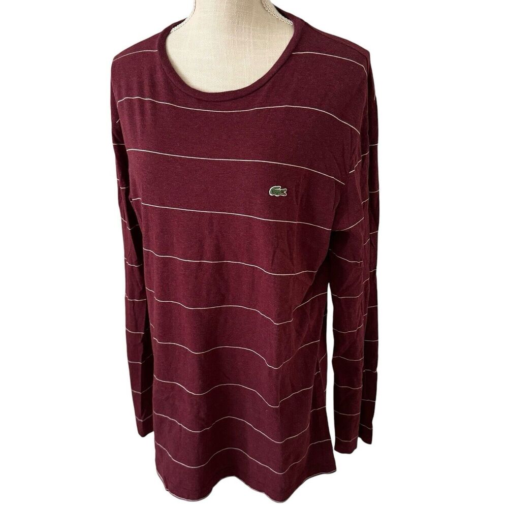 Lacoste Slim‎ Fit Maroon Striped Long Sleeve Shirt Size US XL